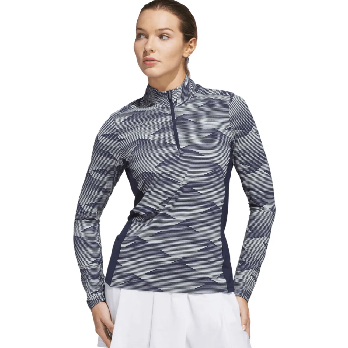 adidas Ladies Ultimate365 Printed Quarter Zip Mock Golf Mid Layer