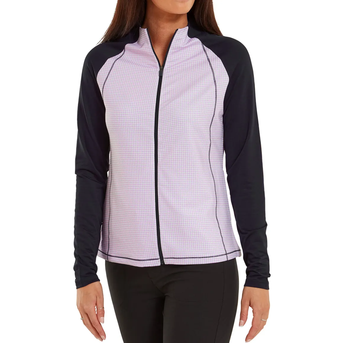 FootJoy Ladies Houndstooth Printed Full Zip Golf Mid Layer