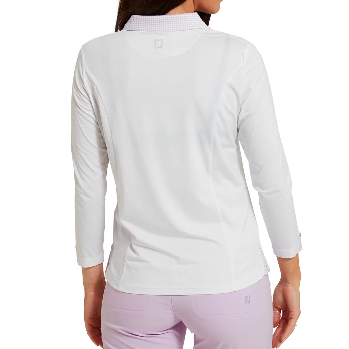 FootJoy Ladies Houndstooth Trim 3/4 Sleeve Lisle Golf Polo Shirt