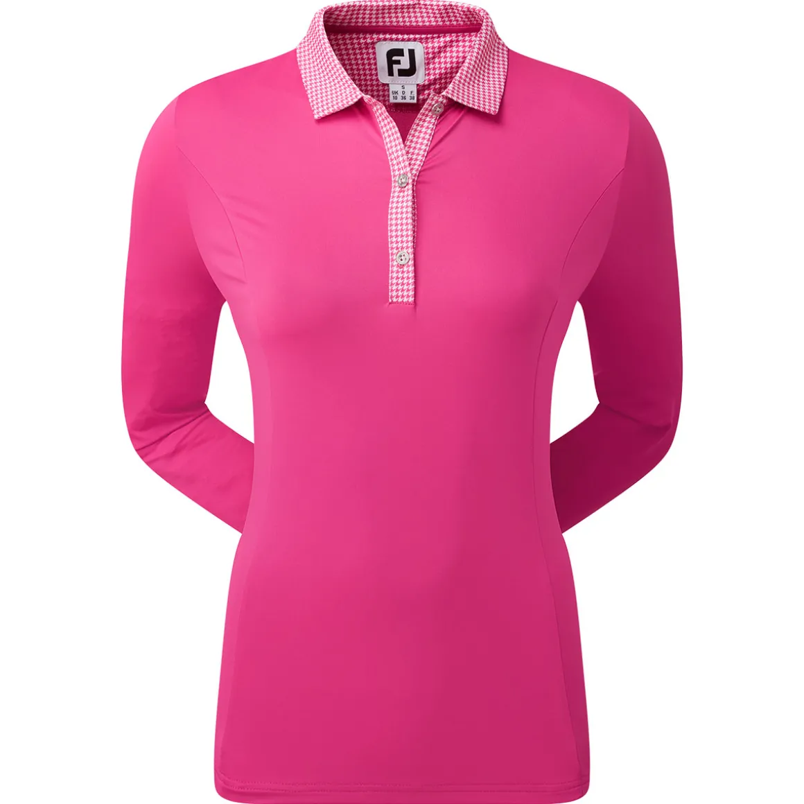 footjoy_ladies_houndstoot_3-4.webp FootJoy Ladies Houndstooth Trim 3/4 Sleeve Lisle Golf Polo Shirt