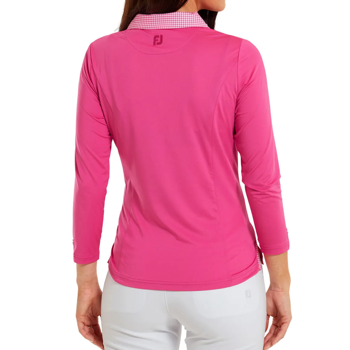 footjoy_ladies_houndstoot_6.webp FootJoy Ladies Houndstooth Trim 3/4 Sleeve Lisle Golf Polo Shirt