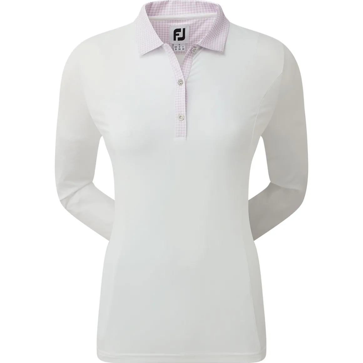 footjoy_ladies_houndstoot_8-1.webp FootJoy Ladies Houndstooth Trim 3/4 Sleeve Lisle Golf Polo Shirt