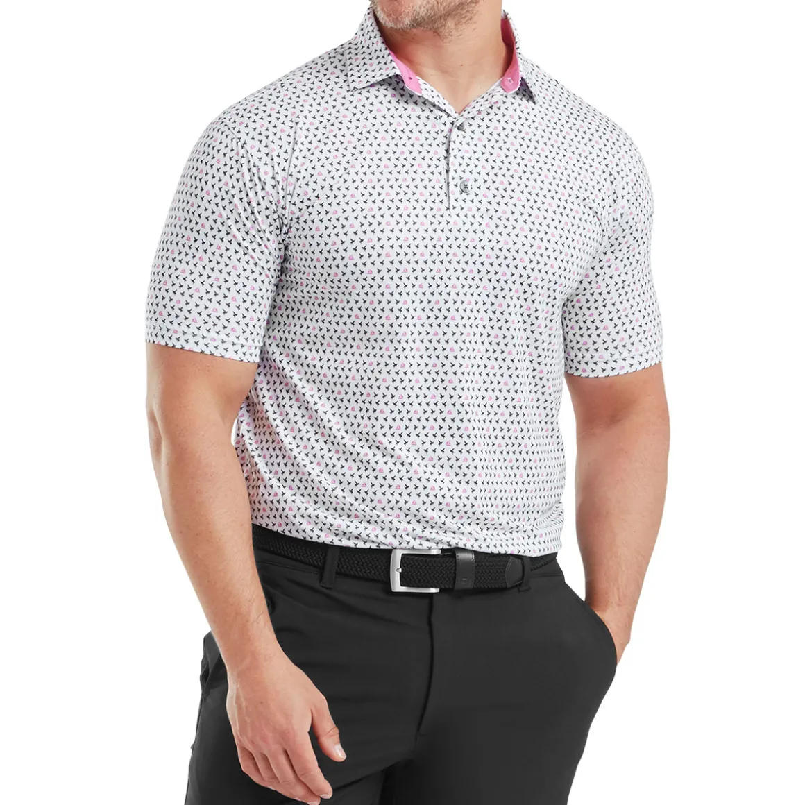 FootJoy Men's Flying Wasp Print Lisle Golf Polo Shirt