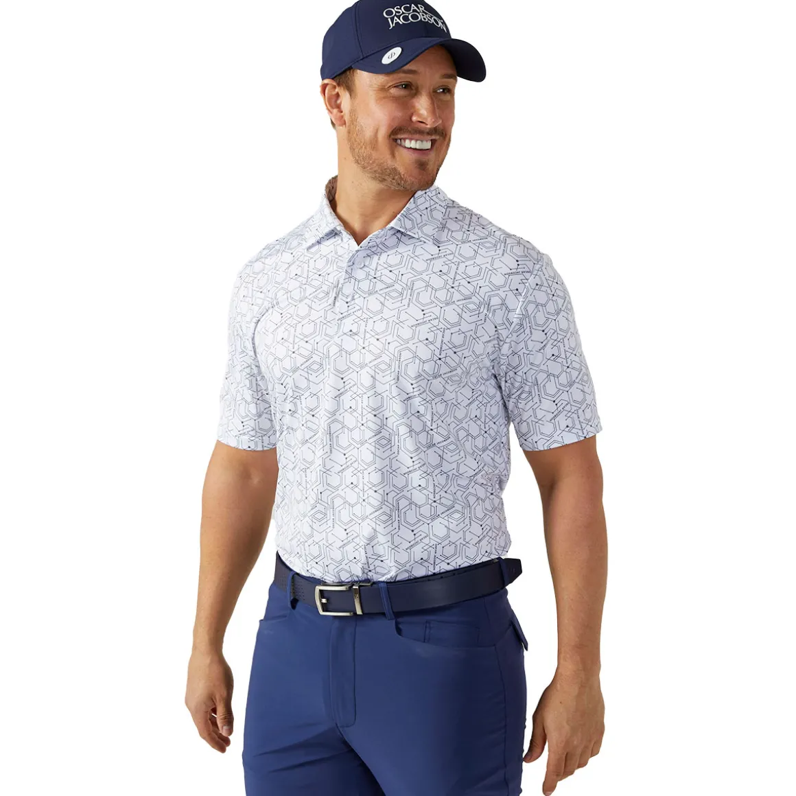 Oscar Jacobson Men's Hollow Geo Print Golf Polo Shirt