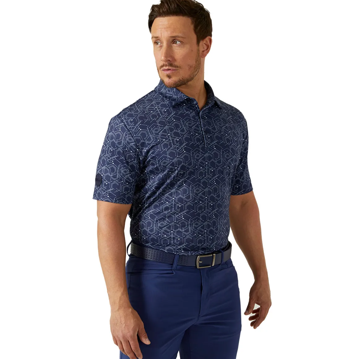 Oscar Jacobson Men's Hollow Geo Print Golf Polo Shirt