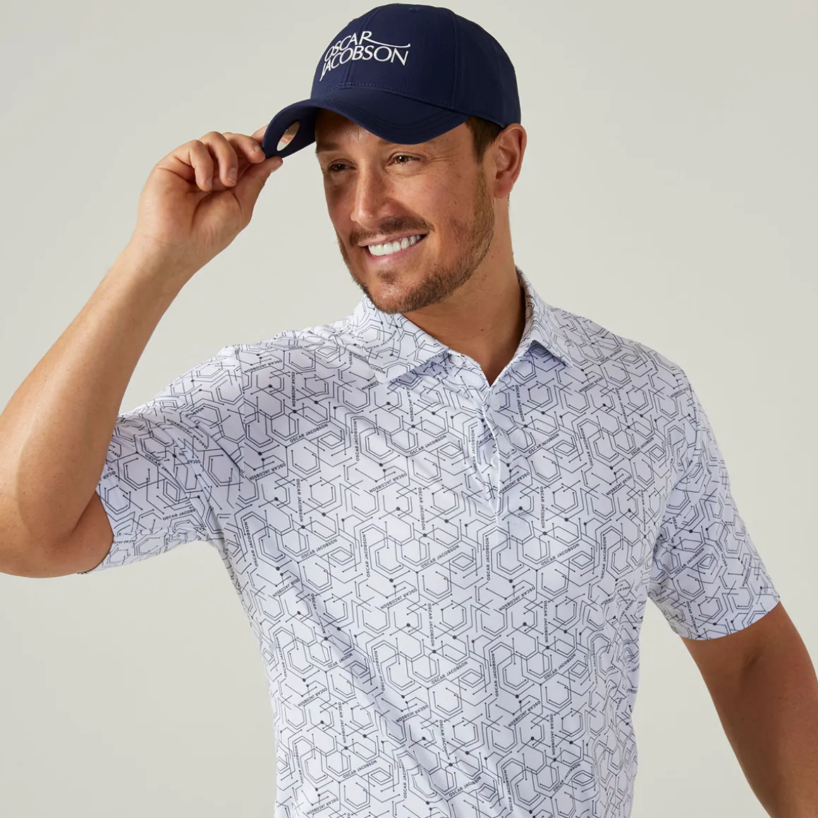 oscar_jacobson_mens_hollo_5.webp Oscar Jacobson Men's Hollow Geo Print Golf Polo Shirt