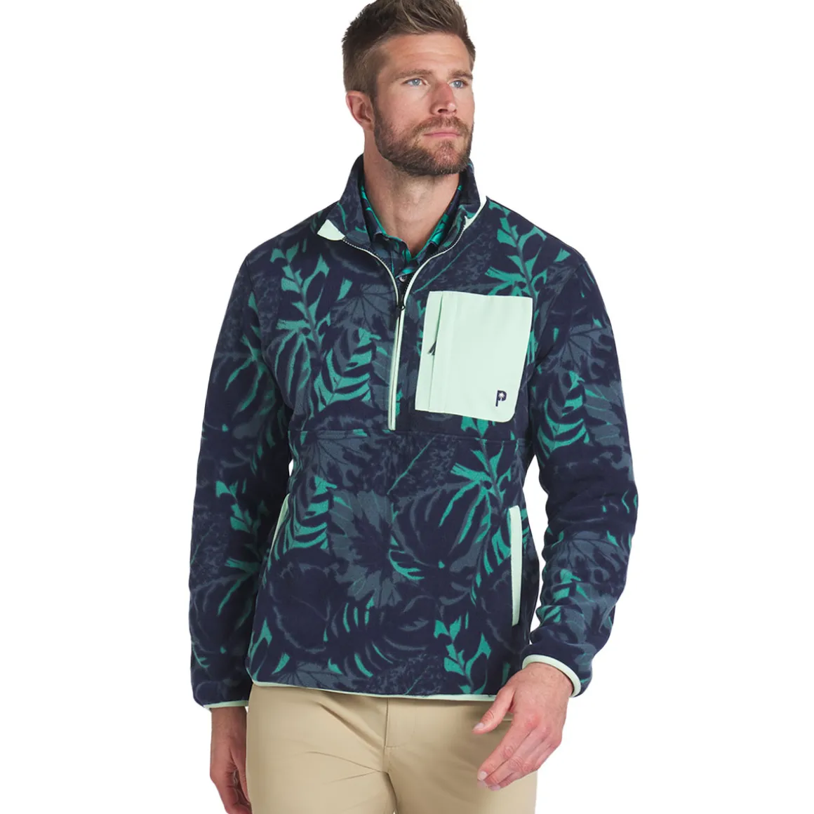 PUMA Men's Palm Tree Crew Fleece Pocket Half Zip Golf Mid Layer