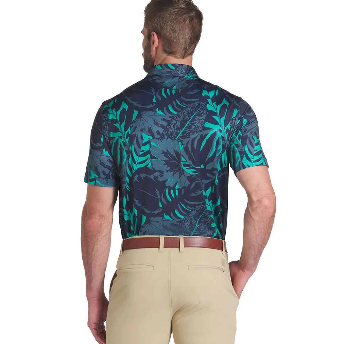 PUMA Men's X Palm Tree Crew Palm Glitch Golf Polo Shirt